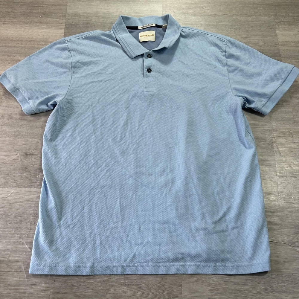 Scotch‎ & Soda Polo Shirt Mens XL Blue Textured Cotton Blend Casual Knit